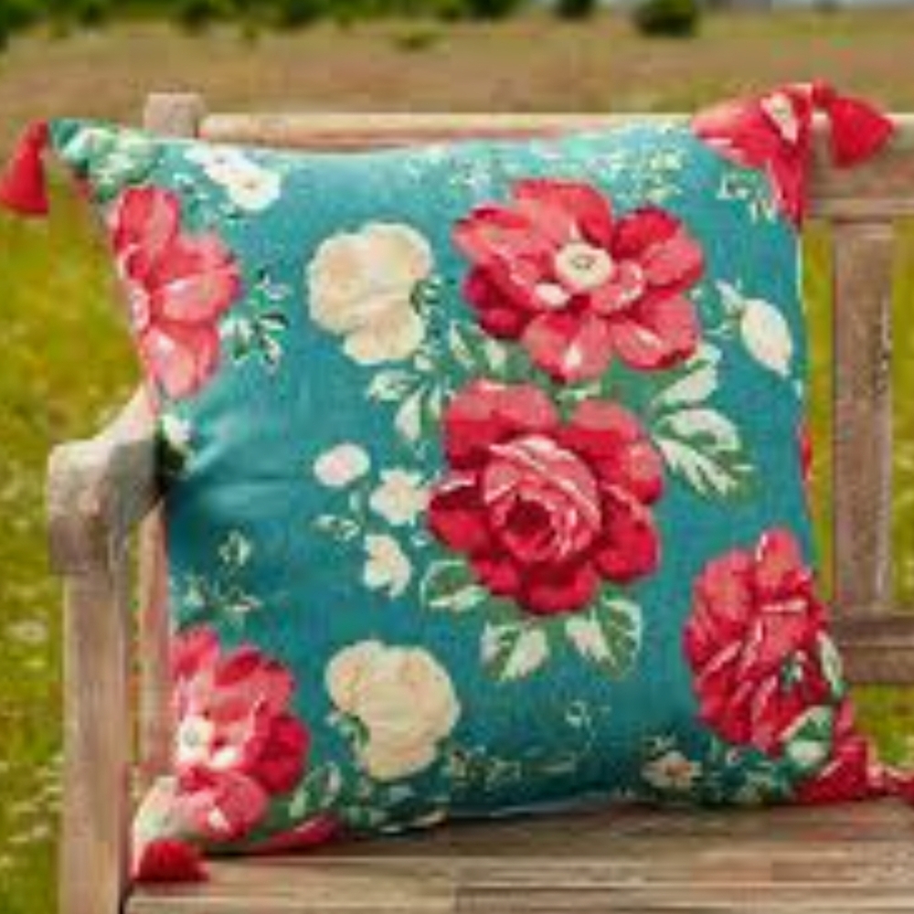 Floral Accent Pillow with Red and Cream Roses